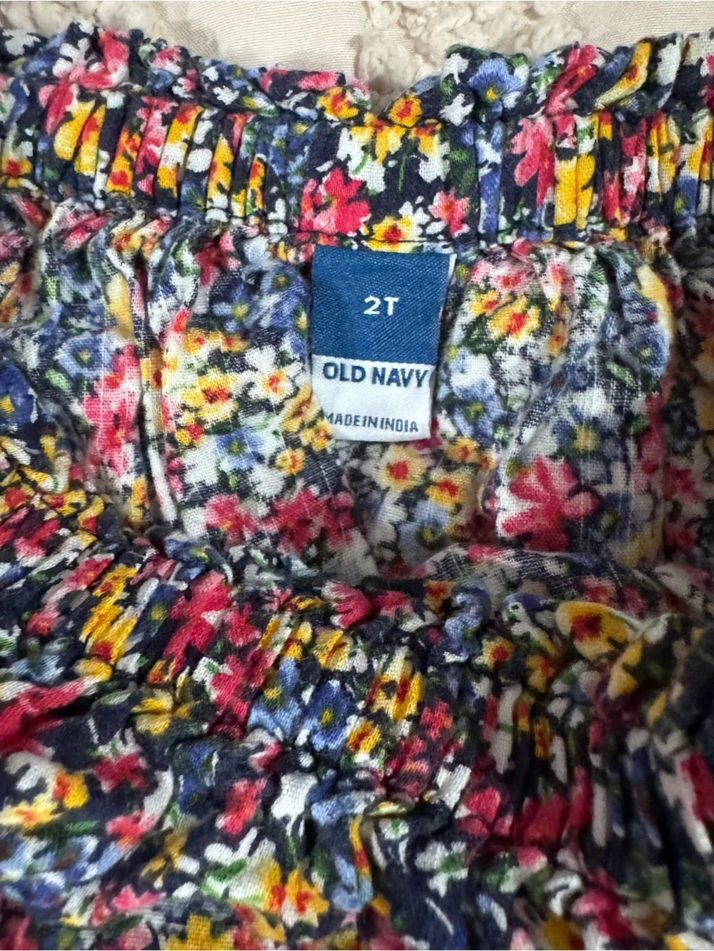 Old Navy Navy Floral Tiered Mini Skirt with Pink, Yellow and White Flowers